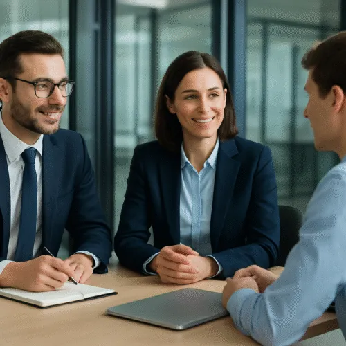 Equipo de abogados asesorando a un empresario