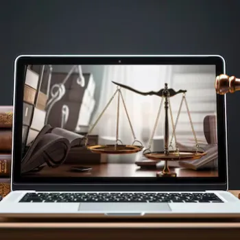 Abogada investigando un caso en el computador